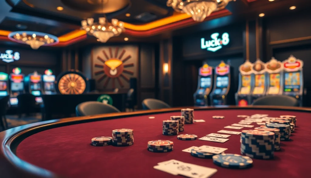 Experience the thrill of Luck8 at an elegant poker game with luxurious details.