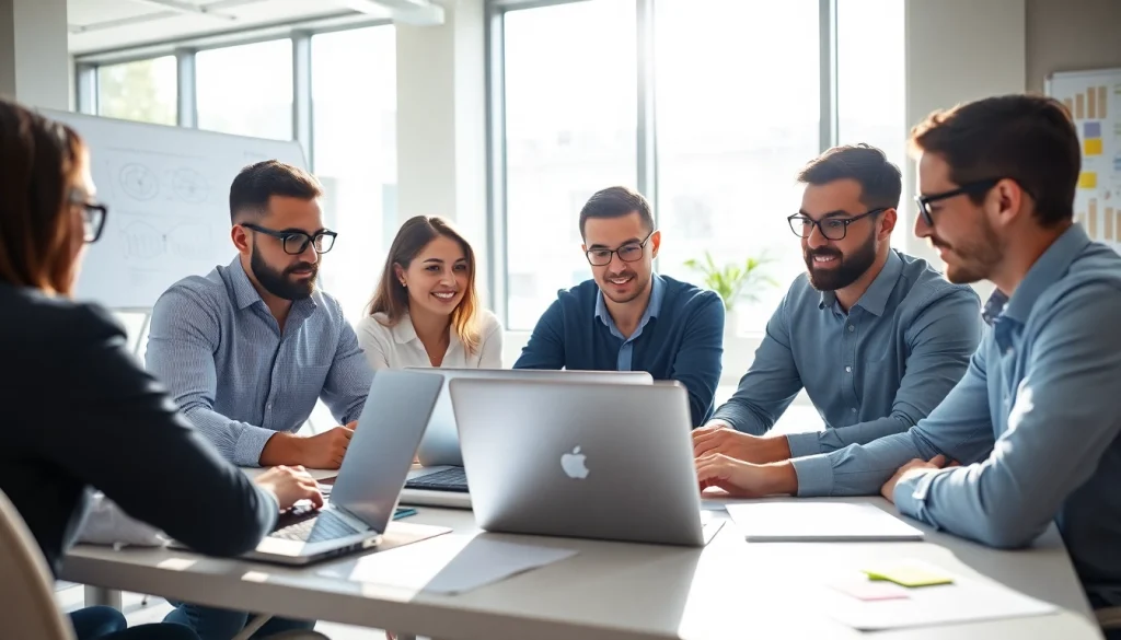 Team collaborating on software testing strategies at https://xqa.ca in a modern office.
