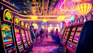 Experience the excitement of Free Credit Slot machines amidst a lively casino atmosphere.