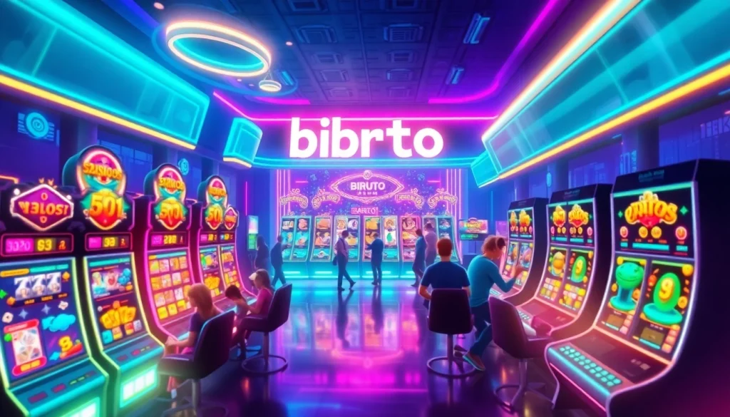 Pengalaman bermain online Birutoto yang mendebarkan dengan mesin slot yang berwarna-warni dan pemain yang terlibat.