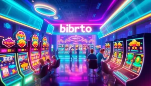 Pengalaman bermain online Birutoto yang mendebarkan dengan mesin slot yang berwarna-warni dan pemain yang terlibat.