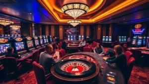 W88 players enjoying high-stakes excitement at a luxurious casino table.