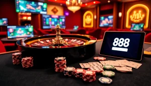 Engaging scene highlighting the excitement of online gambling at đăng nhập 888b with luxurious casino elements.