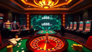 Experience thrilling gameplay at u888.cx with diverse casino tables and vibrant slot machines.