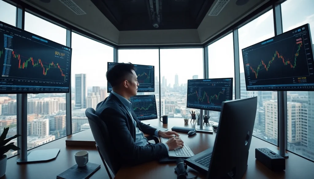 Analyze hotforex mt4 platform with professional trader in a modern office setup.
