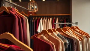 Rivelle boutique displays elegant clothing pieces in a warm, inviting atmosphere.