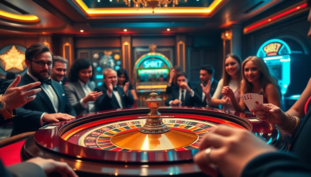 Experience the excitement of SHBET at an elegant casino table with vibrant roulette and poker chips.