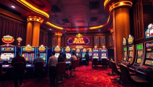Rasakan kegembiraan di mesin slot pulsa dalam suasana kasino mewah.
