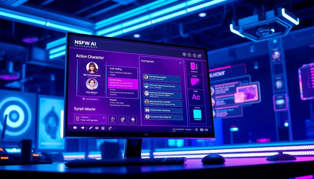 Dynamic NSFW character AI chat interface with customizable avatars and vibrant visuals.
