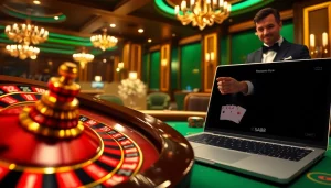 Experience the thrill of online gaming at trang chủ sa88 with elegant casino elements like roulette wheels and poker chips.