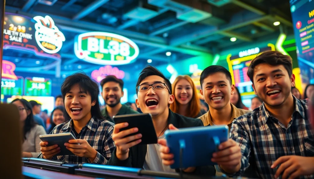 Players enjoying BJ38 online gaming with vibrant interface and thrilling atmosphere.