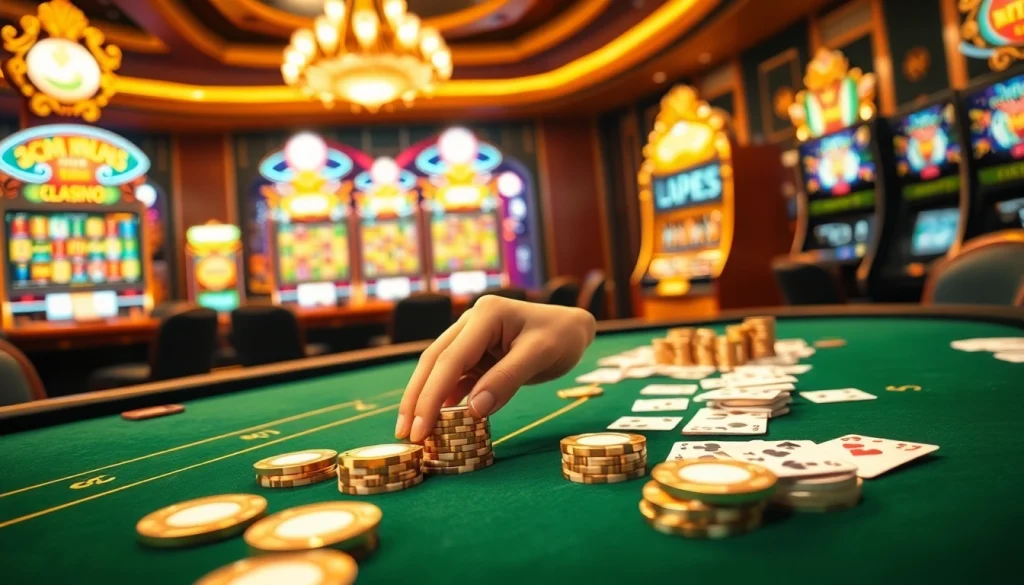 Experience thrilling gameplay at https://32win11.net/ with vibrant slot machines and confident gamblers.