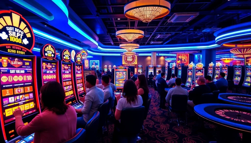 Experience excitement at the slot depo 1000 area in a vibrant casino with eager players.