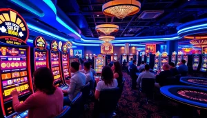Experience excitement at the slot depo 1000 area in a vibrant casino with eager players.