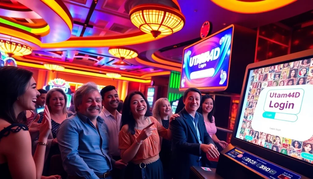 Pemain menikmati waktu mereka di kasino dengan fokus pada Utama4D Login di layar digital.
