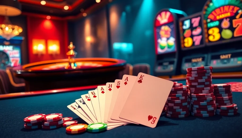Experience F8BET's vibrant casino atmosphere with roulette, poker, and winning chips.