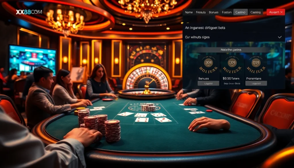 Engaged players strategize and win at an elegant poker table in a luxurious casino showcasing xx88 com promotions.