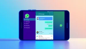 Explore GB WhatsApp APK features on a smartphone, showcasing vibrant themes and privacy settings.