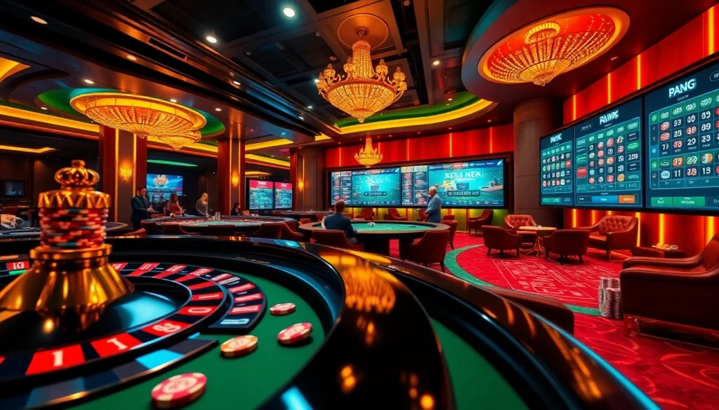 Kuwin casino experience with roulette wheel, excited players, and vibrant betting interface