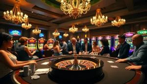 Players enjoy an exciting poker game in a luxurious casino setting with GO8 branding.