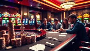 Experience the thrilling excitement of 555win com with vibrant casino games and engaging players at the table.