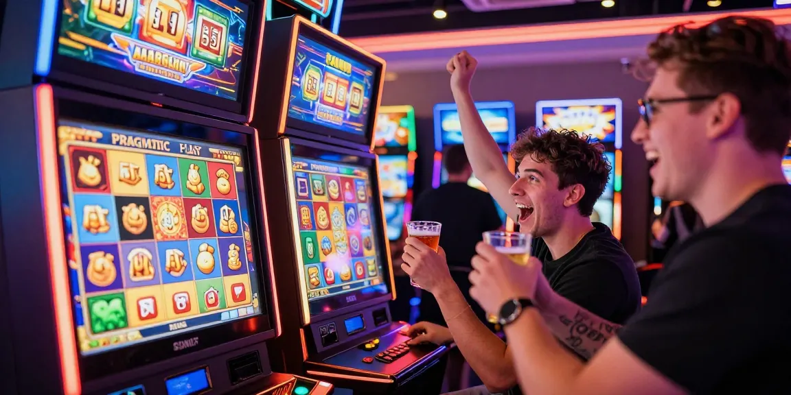 Exciting moment at a Pragmatic slot machine in a vibrant casino gaming environment.