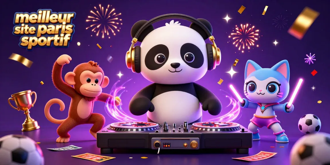 Un DJ panda sur un site de paris sportif anime un floor de danse avec un singe et un chat.