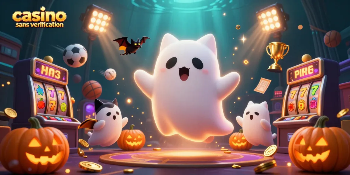 Illustration animée d'un casino sans vérification avec des éléments de jeu captivants.