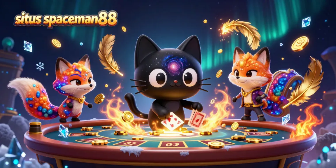 Engage with the situs spaceman88 dynamic casino scene, featuring a black hole cat and colorful nebula fox.
